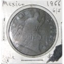 1866 6/5 EXTREMELY RARE MEXICO 1/4 REAL *RARE EARLY VERY GOOD GRADE!! COIN CAME OUT OF SAFE!!