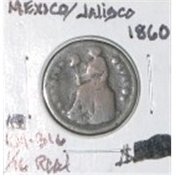 1860 EXTREMELY RARE MEXICO/JALISCO 1/16 REAL *RARE EARLY COIN!! COIN CAME OUT OF SAFE!!