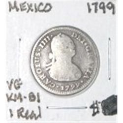 1799 SILVER SHIPWRECK EXTREMELY RARE MEXICO 1 REAL WORLD BOOK VALUE IS $180.00+ *RARE VERY GOOD EARL