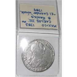 1783 SILVER SHIPWRECK *EL CAZADOR-1784* EXTREMELY RARE MEXICO 8 REALES WORLD BOOK VALUE IS $850.00+!