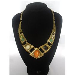 300CTW 7-SLAB 7-OVAL BEAD BRASS NECKLACE