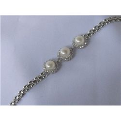 WHITE PEARLS ROUND CZ SILVER BRACELET***METAL: SILVER;