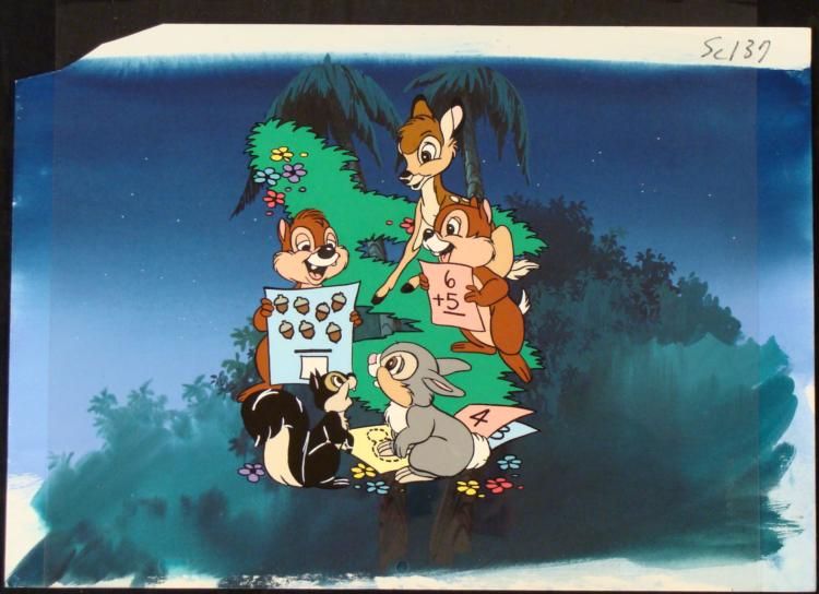 Bambi Learning Math Orig Background Cel Animation Art