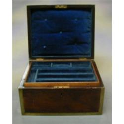 A 19th Century rosewood and brass banded trinket box with fitted interior 11 