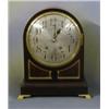 Image 1 : An Edwardian striking bracket clock with silvered dial and Arabic numerals contained in an arched