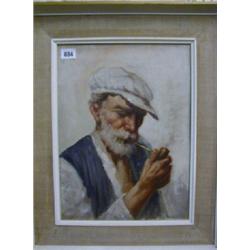 A 19th/20th Century oil painting on canvas  The Pipe Smoker  15  x 11 