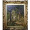 Image 1 : A Victorian oil painting on canvas "Wooded Glade with Ducks, Girls and Church in Distance" 25" x