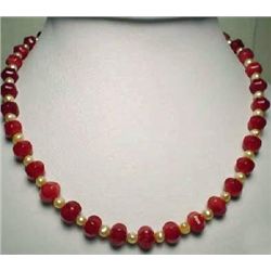 MWF1737 Garnet Bead and Freshwater Pearl Necklace