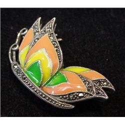Vintage Sterling Silver Marcasite and Enamel Butterfly