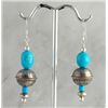 Image 1 : NAVAJO Native American Sterling Silver & Turquoise Dangle Earrings   1 15/16" Dangle