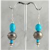 Image 1 : NAVAJO Native American Sterling Silver & Turquoise Dangle Earrings   1 15/16" Dangle
