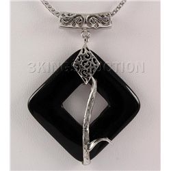 47.78CTW BLACK STONE SQUARE DONUT SILVER PENDANT