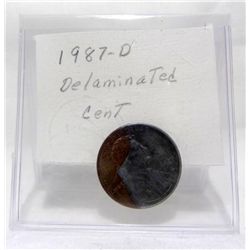 1987-D Delaminated Lincoln Cent