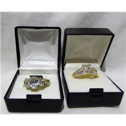 2 Gold Plated Womens Rings w/ CZ's
