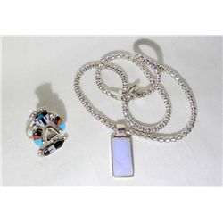 Silver Turquoise Ring w/ Plated Necklace