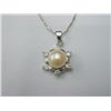 Image 1 : PEACH PEARL WITH 6CZ PENDANT SILVER NECKLACE; METAL: SI