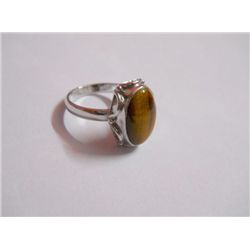 27.80 CTW TIGER EYE RING .925 STERLING SILVER