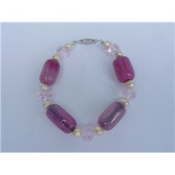 200CTW PURPLE CARNILLIAN AND PEARL BRACELET****8-INCH**