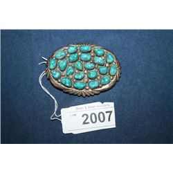 Sterling Silver Turquoise Oval Belt Buckle Artist