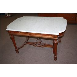 Walnut Victorian Marble Top Partners Desk