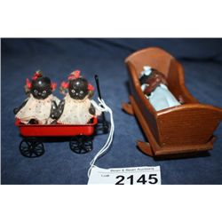 2 Black Babies Tiny Wagon & Tiny Cradle/Baby