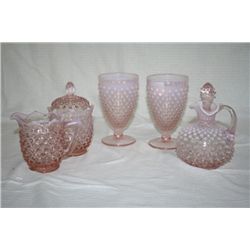 5 Pcs Pink Opalescent Hobnail Fenton Glass