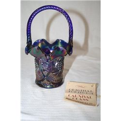Cobalt Carnival Glass Fenton Basket