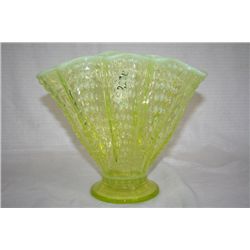 Opalescent Vaseline Glass Fan Vase