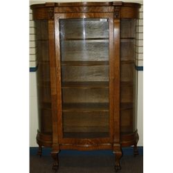 Oak Curved Glass China Cupboard with Griffins