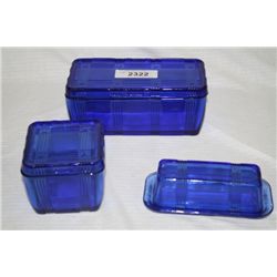 3 Pcs Cobalt Blue Refrigerator Jars