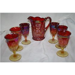 7 Pcs Red Indiana Carnival Glass Water Set