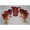 Image 1 : 7 Pcs Red Indiana Carnival Glass Water Set