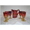 Image 2 : 7 Pcs Red Indiana Carnival Glass Water Set