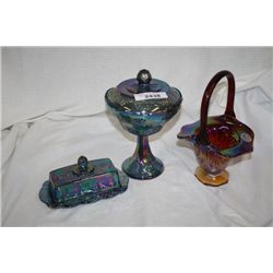 2 Pcs Blue/1 Pc Marigold Indiana Carnival Glass