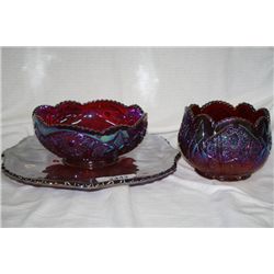 Grouping of 3 Pcs Red Indiana Carnival Glass