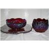 Image 1 : Grouping of 3 Pcs Red Indiana Carnival Glass