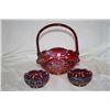 Image 2 : Red Indiana Carnival Glass Basket & Candlesticks