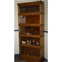5 Stack (Top Leaded Glass)Oak Bookcase