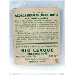 Babe Ruth NY Yankee Baseball Card without COA sold as is without guarantee