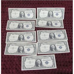 9- $1 Dollar Silver Certificates
