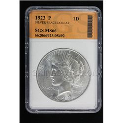 1923 P Peace Dollar SGS MS66