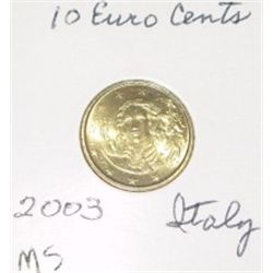 2003 ITALY 10 EURO CENTS *RARE MS HIGH GRADE!! COIN CAME OUT OF SAFE!!