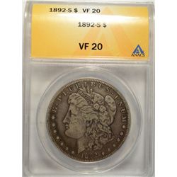 1892 S MORGAN DOLLAR ANACS VF 20