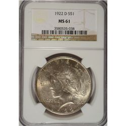 1922 D PEACE DOLLAR NGC MS61