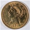 Image 1 : 1901  $5 gold    XF/AU    est $460-$475