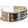 Image 2 : Zuni Multi-Stone Inlay Bear & Sun Face Sterling Silver Cuff Bracelet - Don Dewa