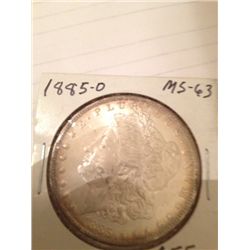 1885-0 MS-63 SILVER MORGAN DOLLAR W TONING ON RIM