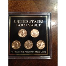 SET OF 5 1/10 OZ GOLD EAGLES BU IN CASE