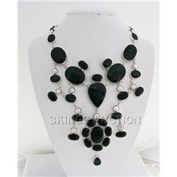 One of a Kind 1032.50ctw Emerald Beryl Silver Necklace