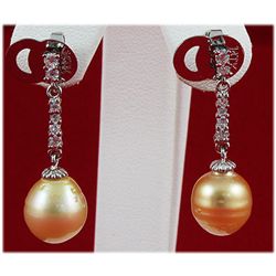 10-11MM Dangling South Sea Pearl & Crystal Earring